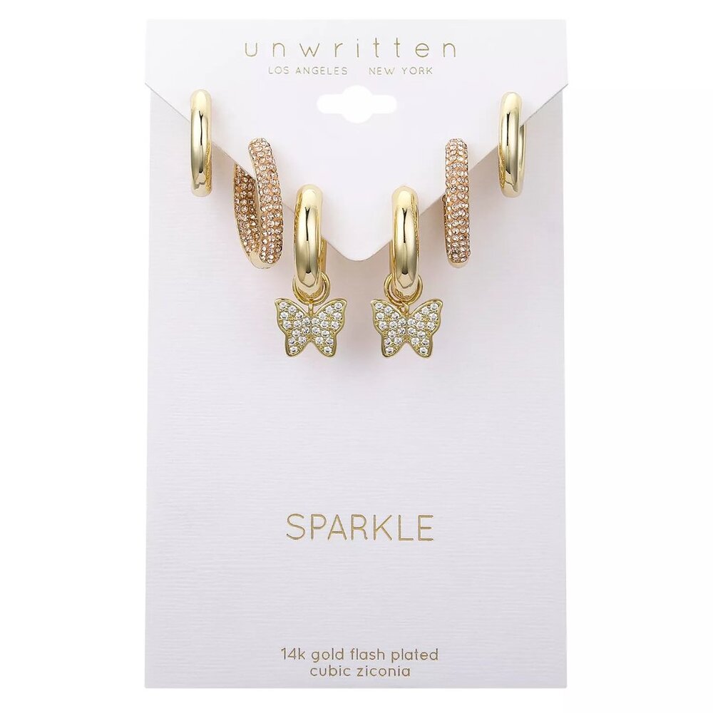 Unwritten Cubic Zirconia Butterfly Charm Hoop Set